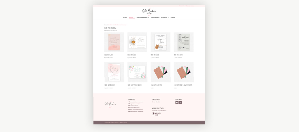 Page boutique woocommerce Oh! Bonheur
